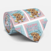 Cravate Chiot Airedale Joyeuses Pâques (Roulé)