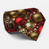 Cravate Chocolat Brown et ornements de Noël rouge rubis (Roulé)