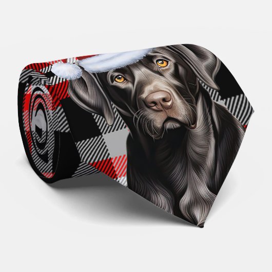 Cravate Chocolat Lab Chien sur Red Plaid Noël Holiday (Roulé)