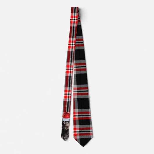 Cravate Chocolat Lab Chien sur Red Plaid Noël Holiday (Dos)