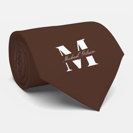 Cravate Chocolate Brown Custom Monogram Wedding Groomsmen  (Roulé)