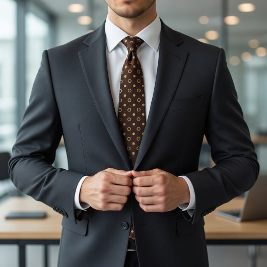 Cravate Chocolate Brown & Gold Polka Dot