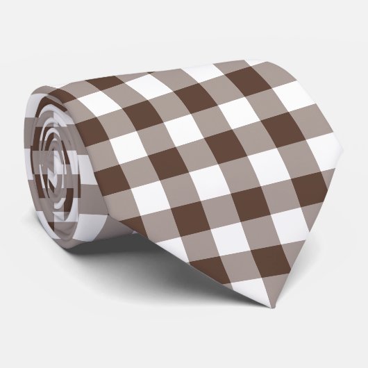 Cravate Chocolate Brown Plaid Gingham Neck Tie (Roulé)