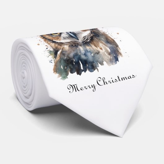 Cravate Chouette d'hiver enchantée, personnalisée (Roulé)