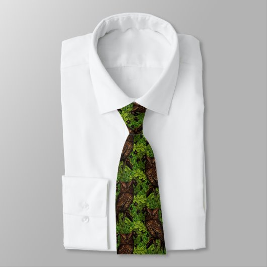 Cravate Chouettes dans le chêne, vert et marron (Attaché)