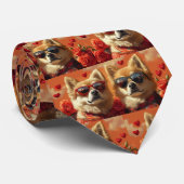 Cravate Chow Chow avec coeur Roses Saint-Valentin (Roulé)