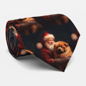 Cravate Chow Chow avec Noël Festif du Père Noël (Roulé)