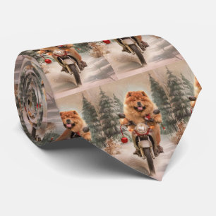 Cravate Chow Chow Chien chevauchant la moto Noël