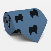 Cravate Chow Chow Chien Silhouettes Motif gris et bleu (Roulé)