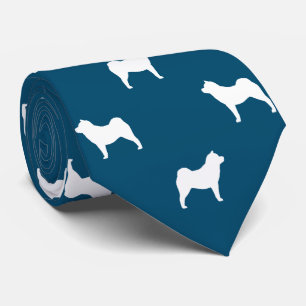 Cravate Chow Chow Chow Chien Silhouettes Motif bleu