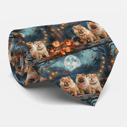 Cravate Chow Chow Halloween Éffrayant (Roulé)