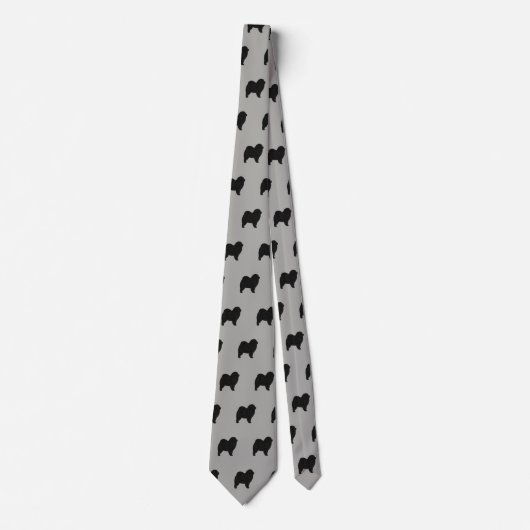 Cravate Chow Chow Silhouettes Motif gris et noir (Devant)