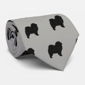 Cravate Chow Chow Silhouettes Motif gris et noir (Roulé)