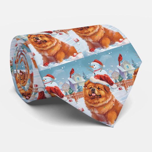 Cravate Chow Chow Winter Wonderland Noël Joie (Roulé)