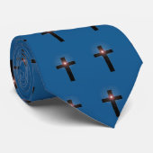 Cravate Chrétien - lueur de croix sur bkgrd. bleu-foncé (Roulé)