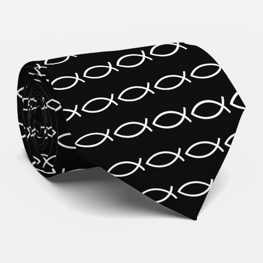 Cravate Christian Ichthys Jesus Poisson Noir (Roulé)