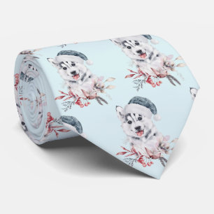 Cravate Christmas Husky Dog in a Santa Hat Patterned
