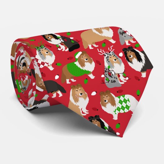 Cravate Christmas Shelter Shetland Sheepdog (Roulé)
