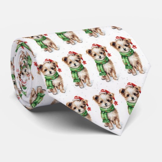 Cravate Christmas Shih Tzu Dans Les Snowflakes (Roulé)