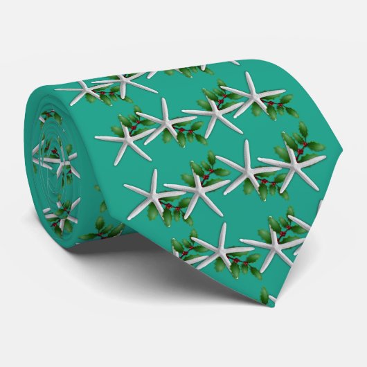 Cravate Christmas Turquoise Starfish pattern tie (Roulé)