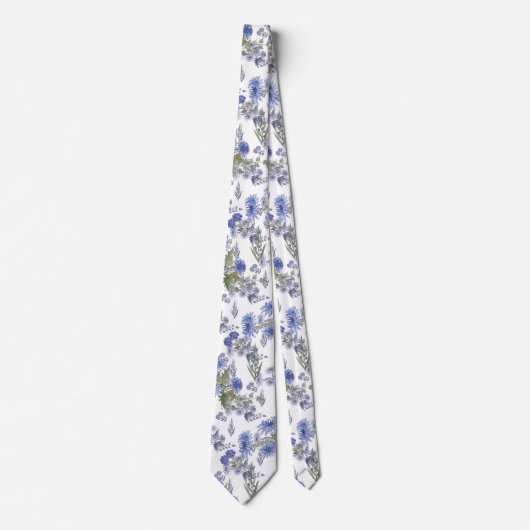 Cravate Chrysanthèmes bleus, aquarelle (Devant)
