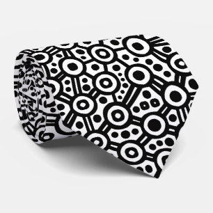 Cravate Circuit Alien Abstrait II - Noir sur Blanc