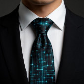 Cravate Circuit Néon Bleu Cyber