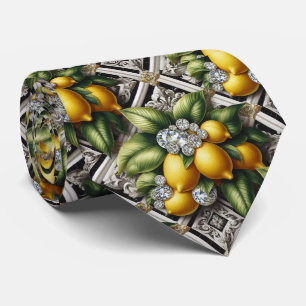 Cravate Citron Amalfi Faux Soie Luxe Art Déco Diamants