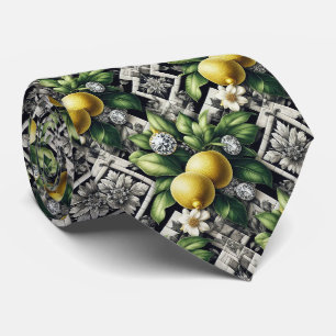 Cravate Citron Amalfi Faux Soie Luxe Art Déco Diamants