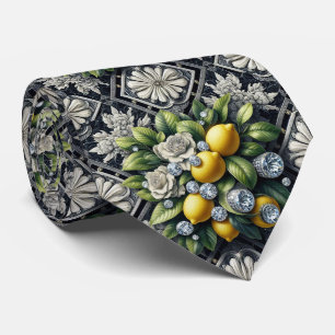 Cravate Citron Amalfi Faux Soie Luxe Art Déco Diamants