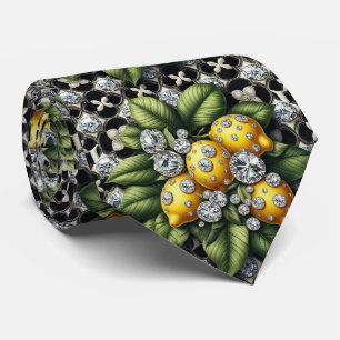 Cravate Citron Amalfi Faux Soie Luxe Art Déco Diamants