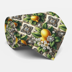 Cravate Citron Amalfi Faux Soie Luxe Art Déco Diamants