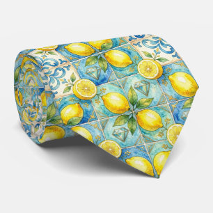 Cravate Citron d'Amalfi Méditerranée Faux Diamants Faux So