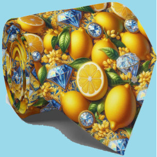 Cravate Citron d'Amalfi Méditerranée Faux Diamants Faux So