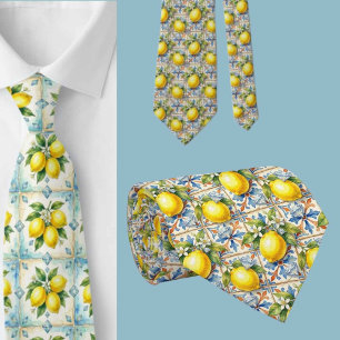 Cravate Citron d'Amalfi Méditerranée Faux Diamants Faux So