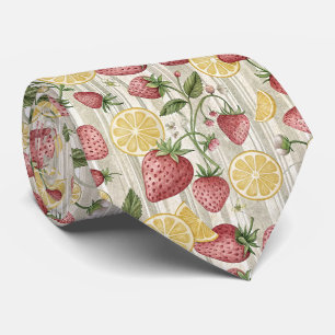 Cravate Citron doré et fraises rouges botanique