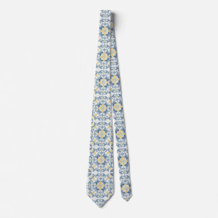 Cravate Citron en carrelage bleu italien