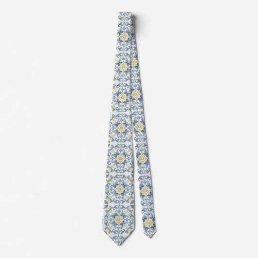 Cravate Citron en carrelage bleu italien (Devant)