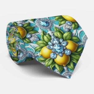 Cravate Citrons d'Amalfi Faux Soie Diamants Art Déco