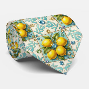 Cravate Citrons d'Amalfi Faux Soie Luxueux Style Designe