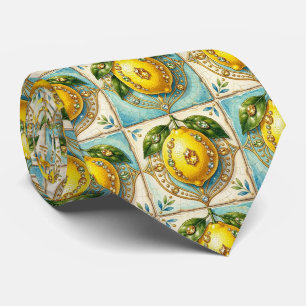 Cravate Citrons d'Amalfi Faux Soie Luxueux Style Designe