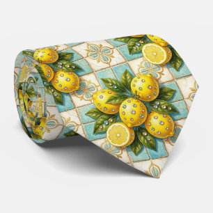 Cravate Citrons d'Amalfi Faux Soie Style de Luxe Designe