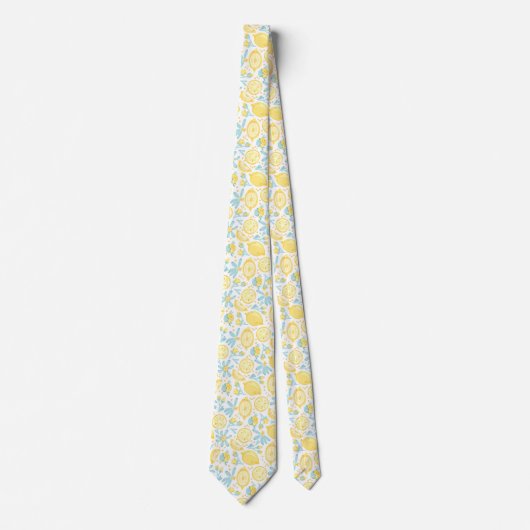 Cravate Citrons jaunes & Fleurs bleues pastel Motif (Devant)
