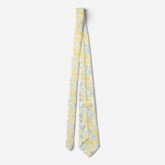 Cravate Citrons jaunes & Fleurs bleues pastel Motif (Dos)