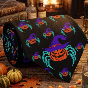 Cravate Citrouille araignée d'Halloween effrayante et chap