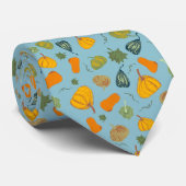 Cravate Citrouille Automne & Motif Squash Turquoise (Roulé)