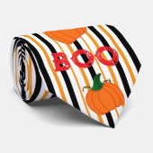 Cravate Citrouille Boo Orange Black White Stripes (Roulé)