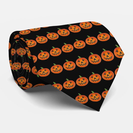 Cravate Citrouille Jack-o'-lantern Black Orange Halloween (Roulé)
