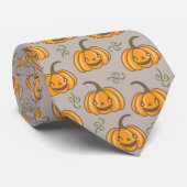 Cravate Citrouille souriant mignon Halloween gris (Roulé)