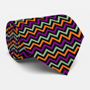 Cravate Citrouille, violet, vert et noir Chevron raypes
